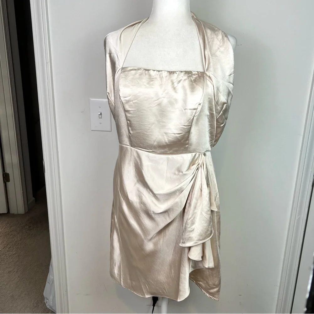Selfie Leslie dress womens large Halter Draping Champagne Color Romantic - Picture 4 of 10